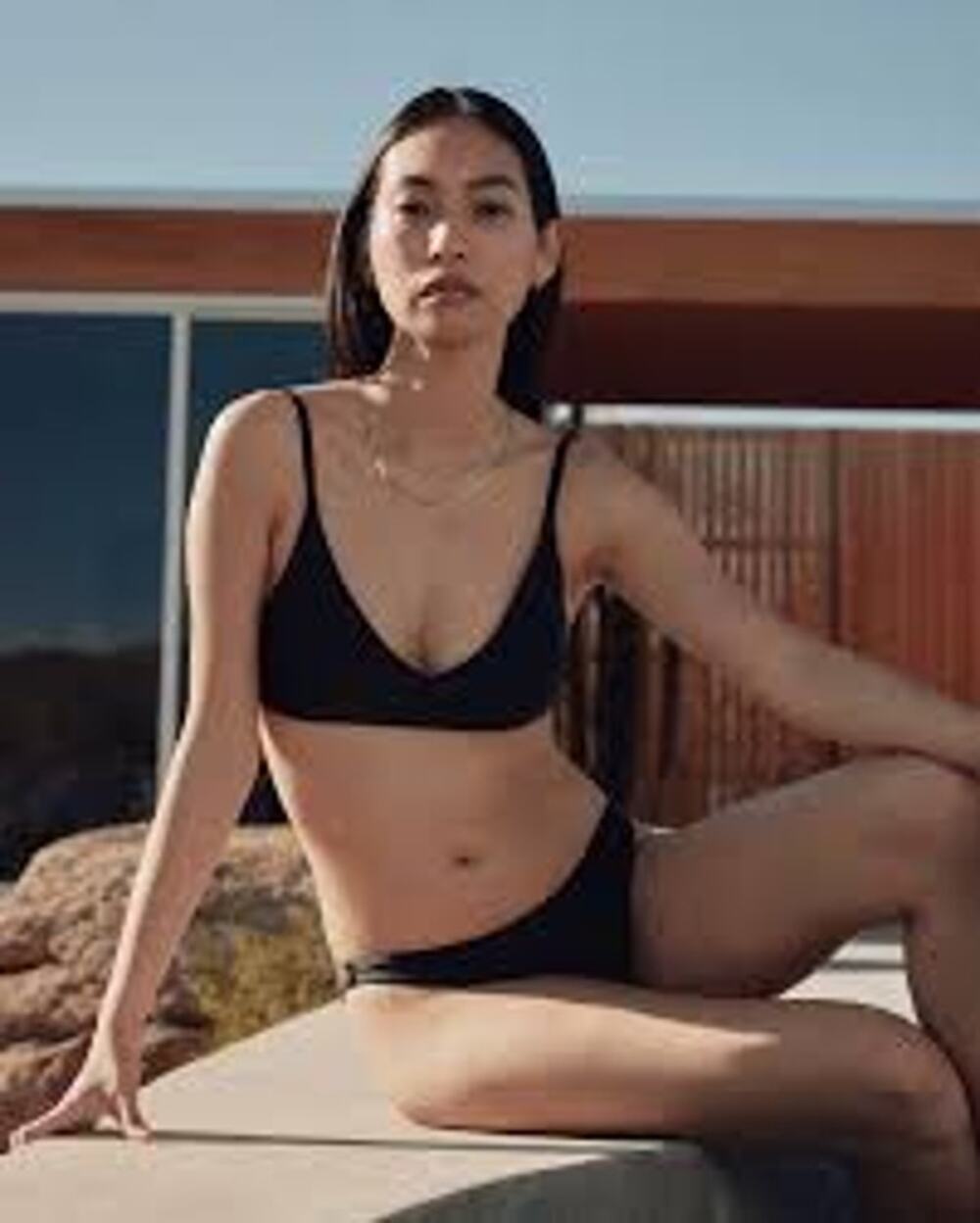 QUINCE Italian V Neck Bikini Top MINIMALIST Adjustable Size Large L Black